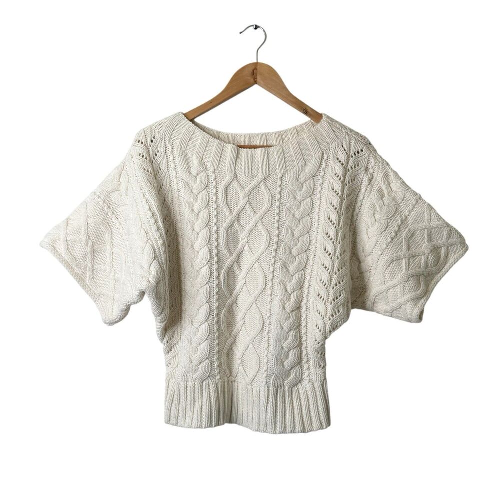 Express Cable Knit Wool Blend Oversized Sweater Dolman Sz XS Preppy Cottagecore